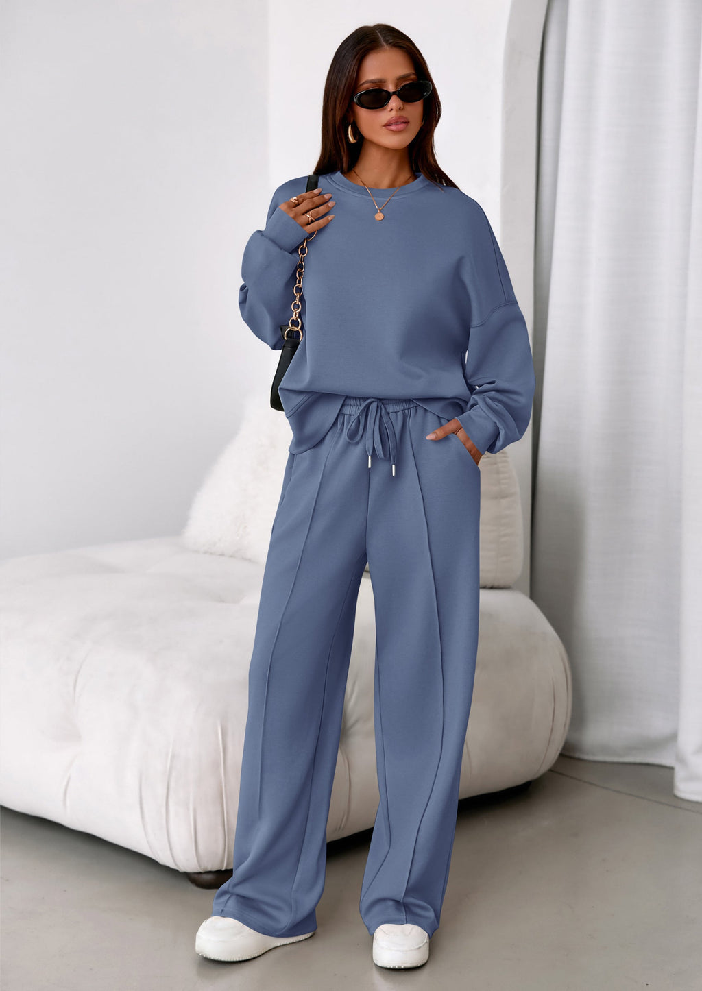 PRETTYGARDEN 2 Piece Sets For Women Fall Trendy Long Sleeve Sweatshirt Wide Leg Pants Loungewear Set Matching Sweatsuit
