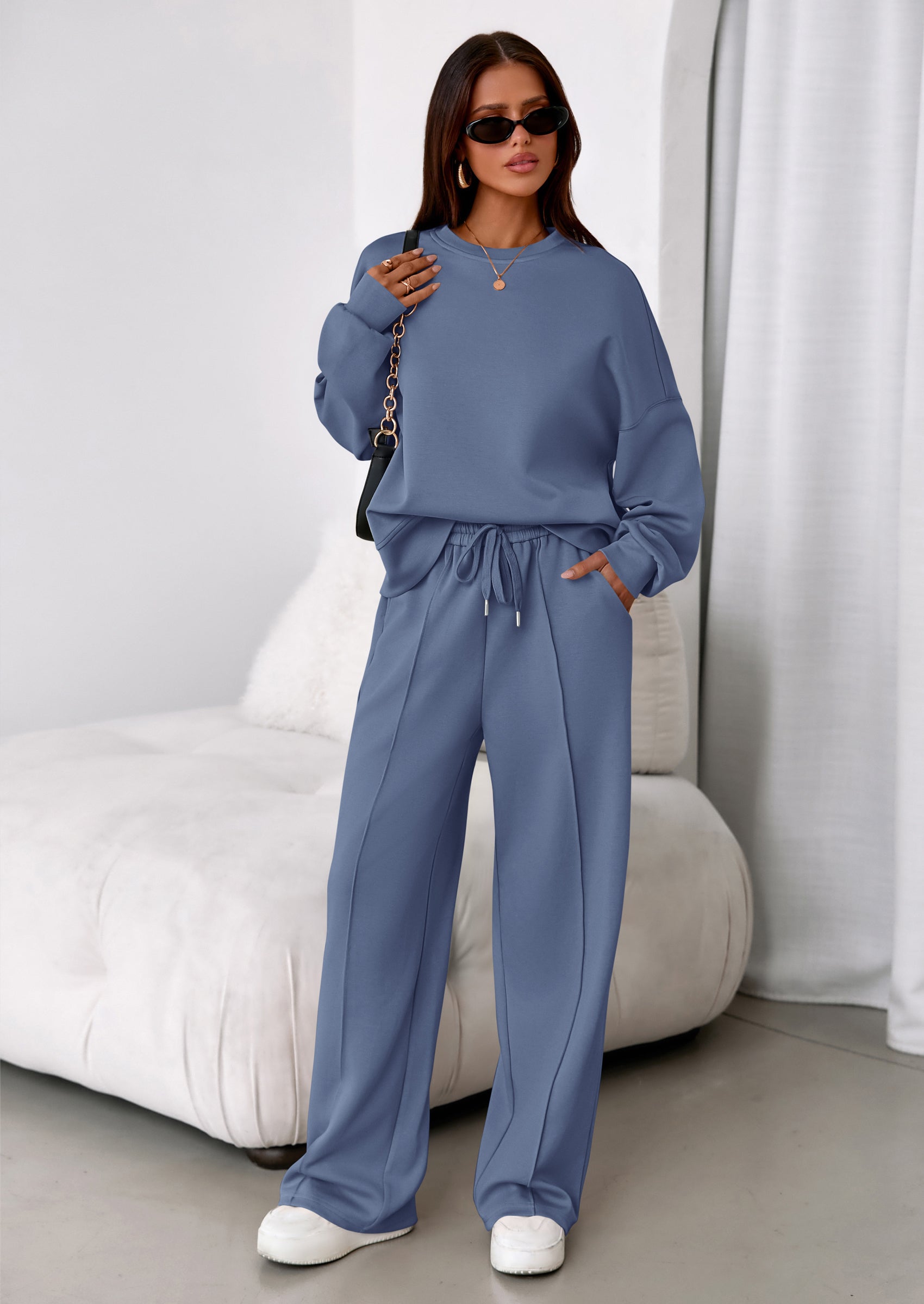 PRETTYGARDEN 2 Piece Sets For Women Fall Trendy Long Sleeve Sweatshirt Wide Leg Pants Loungewear Set Matching Sweatsuit