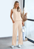 PRETTYGARDEN 2 Piece Set Loose Tank Top Wide Leg Pants Casual Matching Outfits Tracksuit