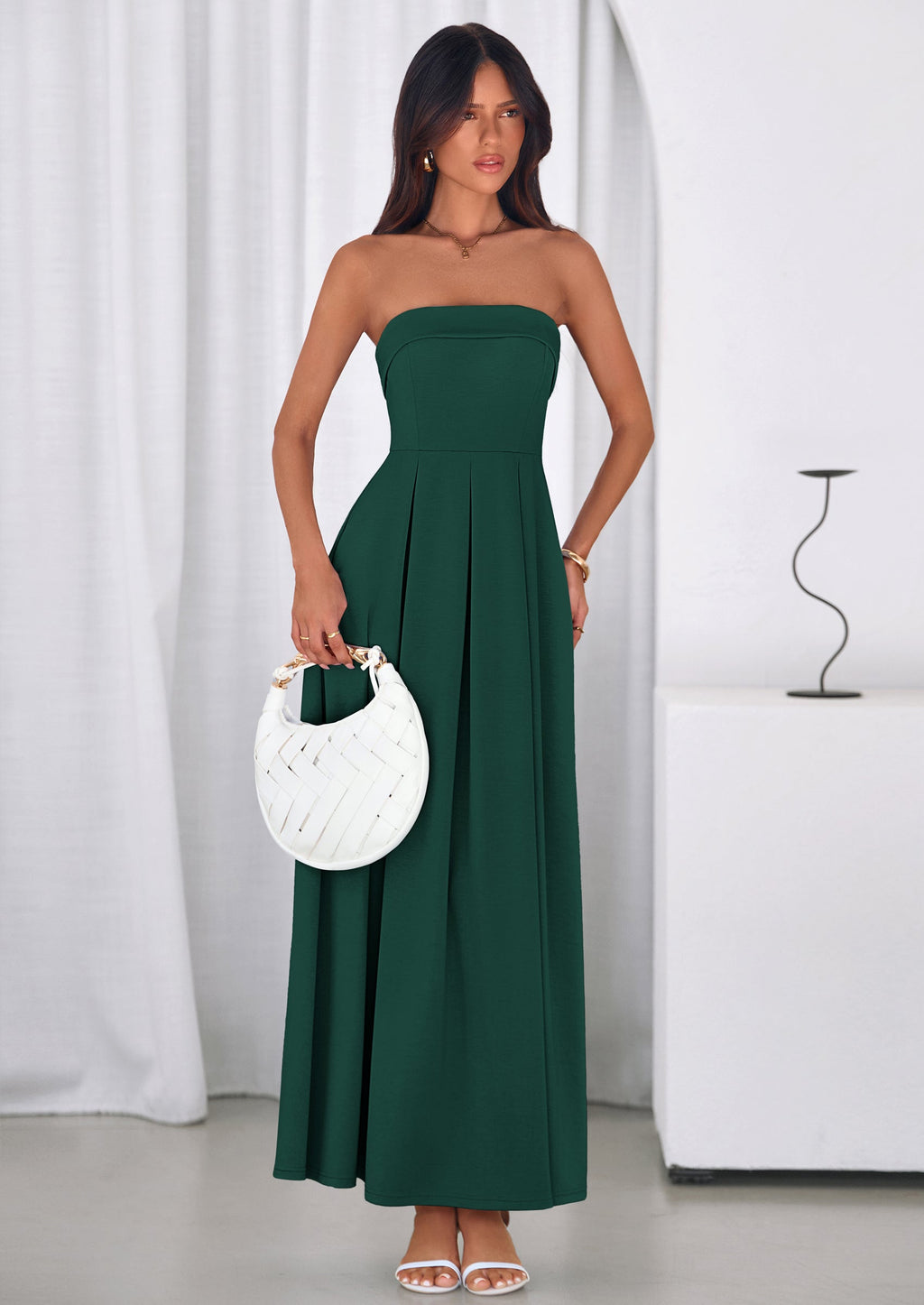 PRETTYGARDEN Cocktail Dresses for Women Summer Formal Elegant Tube Top Strapless Spring Wedding Guest Party Midi Dress