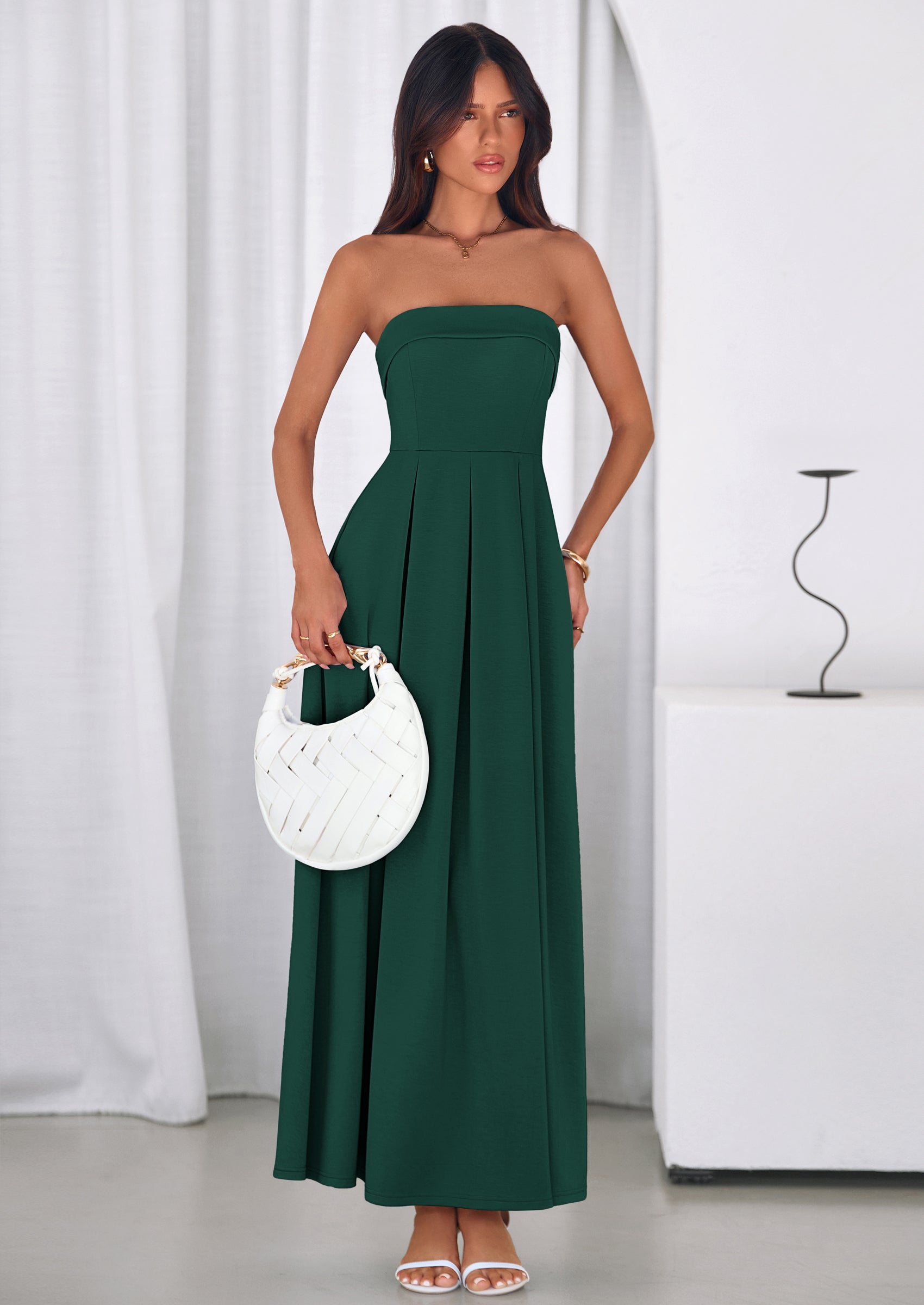PRETTYGARDEN Cocktail Dresses for Women Summer Formal Elegant Tube Top Strapless Spring Wedding Guest Party Midi Dress