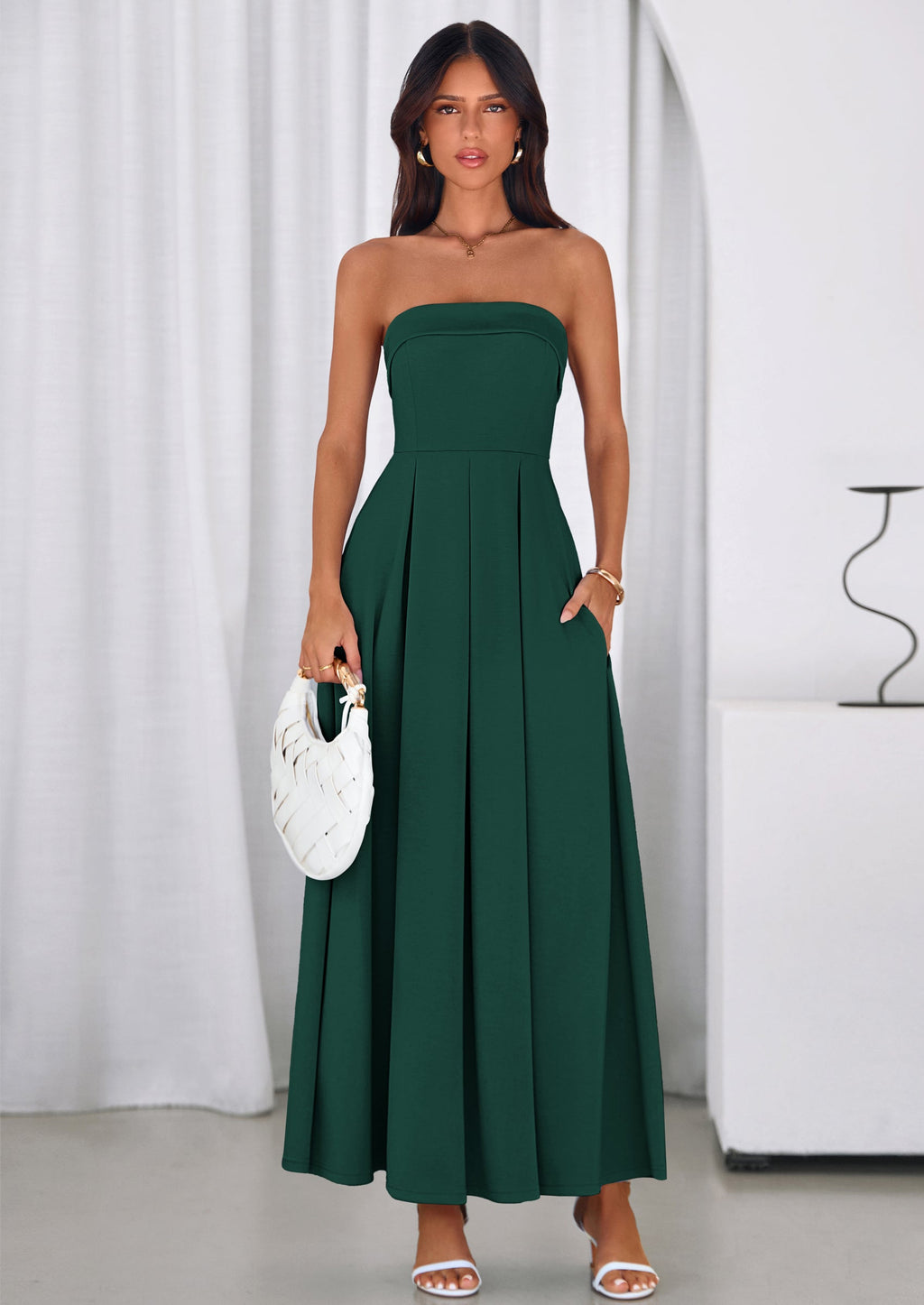 PRETTYGARDEN Cocktail Dresses for Women Summer Formal Elegant Tube Top Strapless Spring Wedding Guest Party Midi Dress