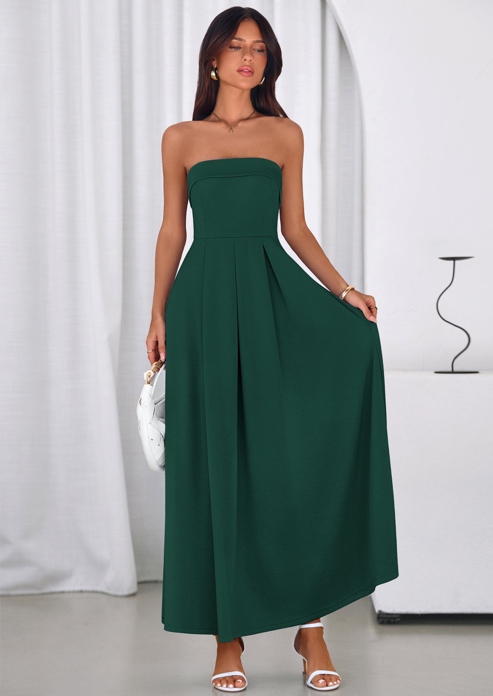 PRETTYGARDEN Cocktail Dresses for Women Summer Formal Elegant Tube Top Strapless Spring Wedding Guest Party Midi Dress