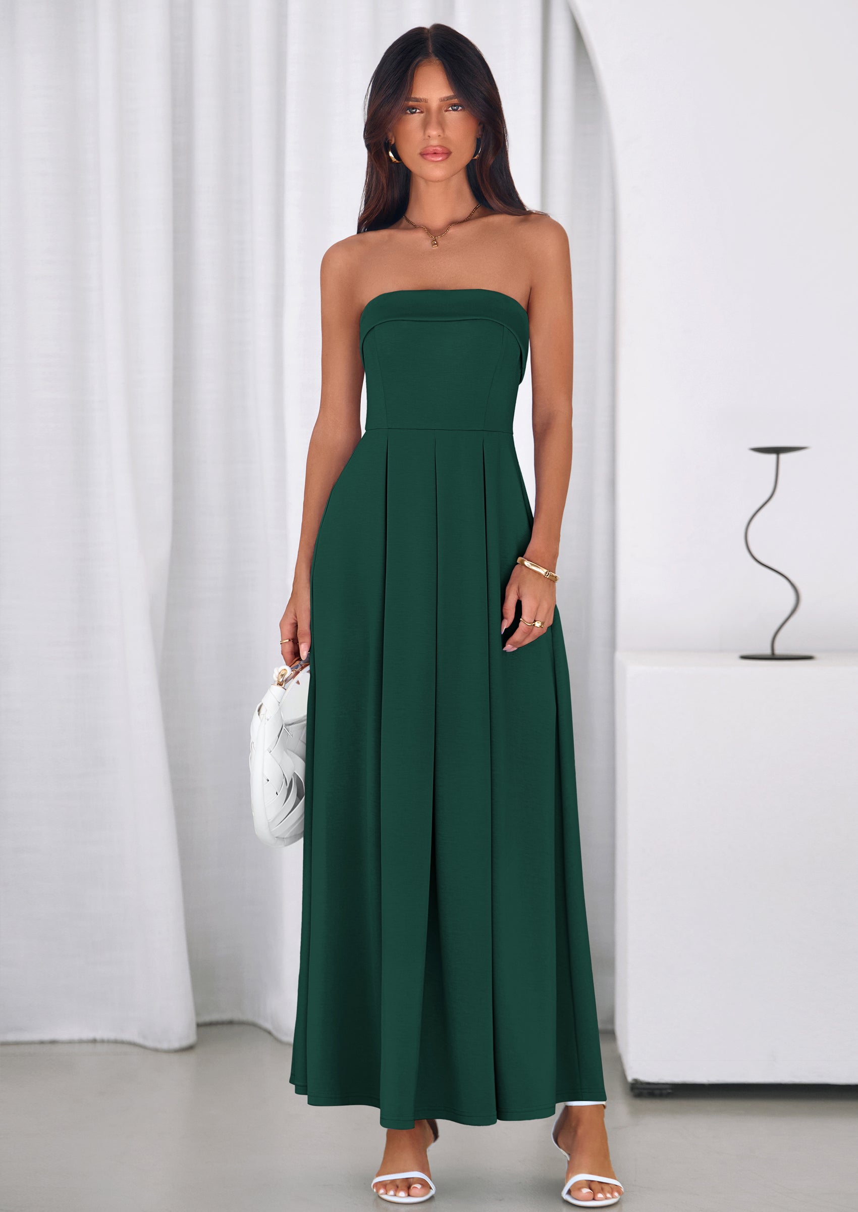 PRETTYGARDEN Cocktail Dresses for Women Summer Formal Elegant Tube Top Strapless Spring Wedding Guest Party Midi Dress