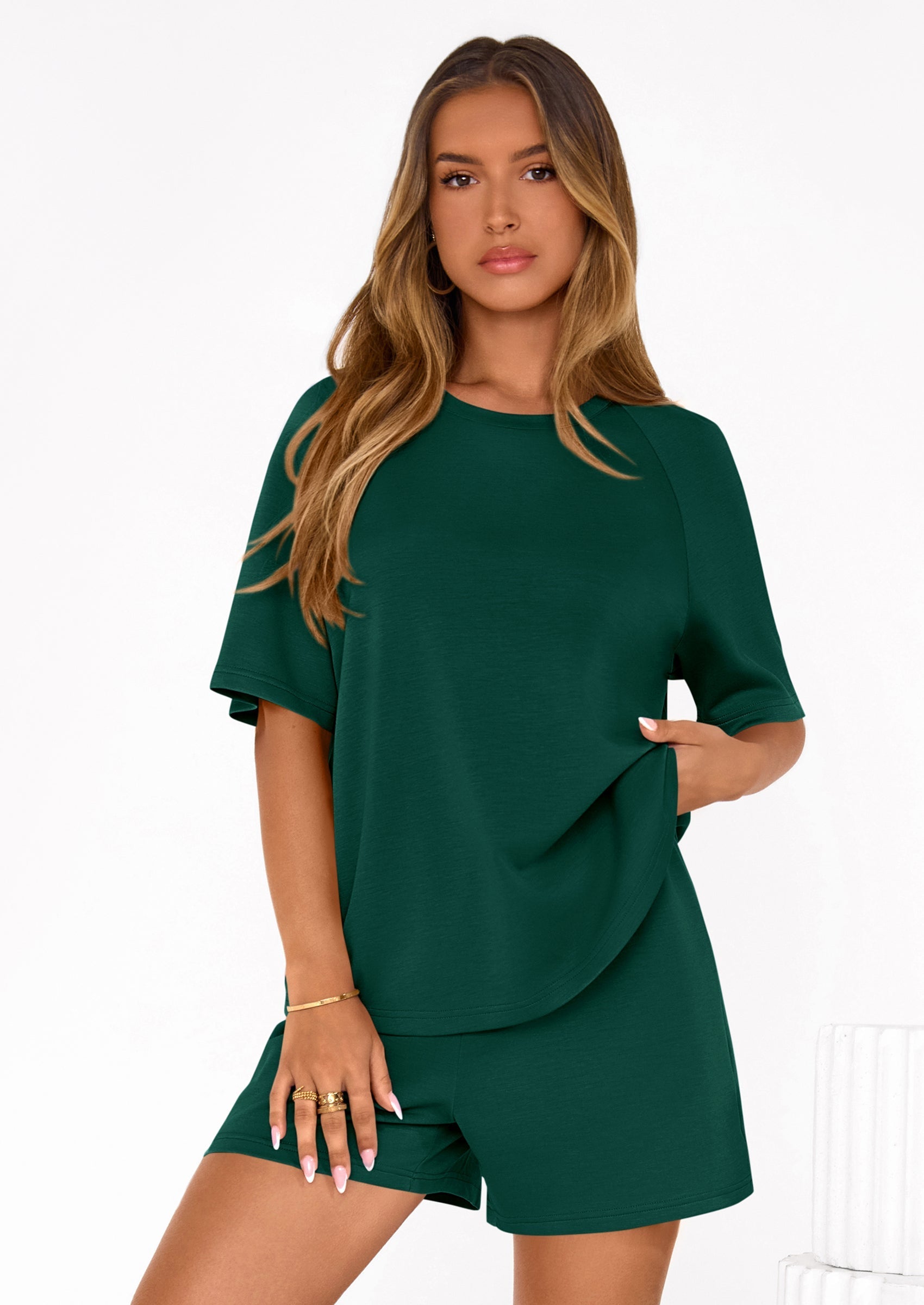 PRETTYGARDEN Women's 2 Piece Lounge Sets Short Sleeve Shirts Casual Tops Shorts Matching Clothing Summer Airport Outfits