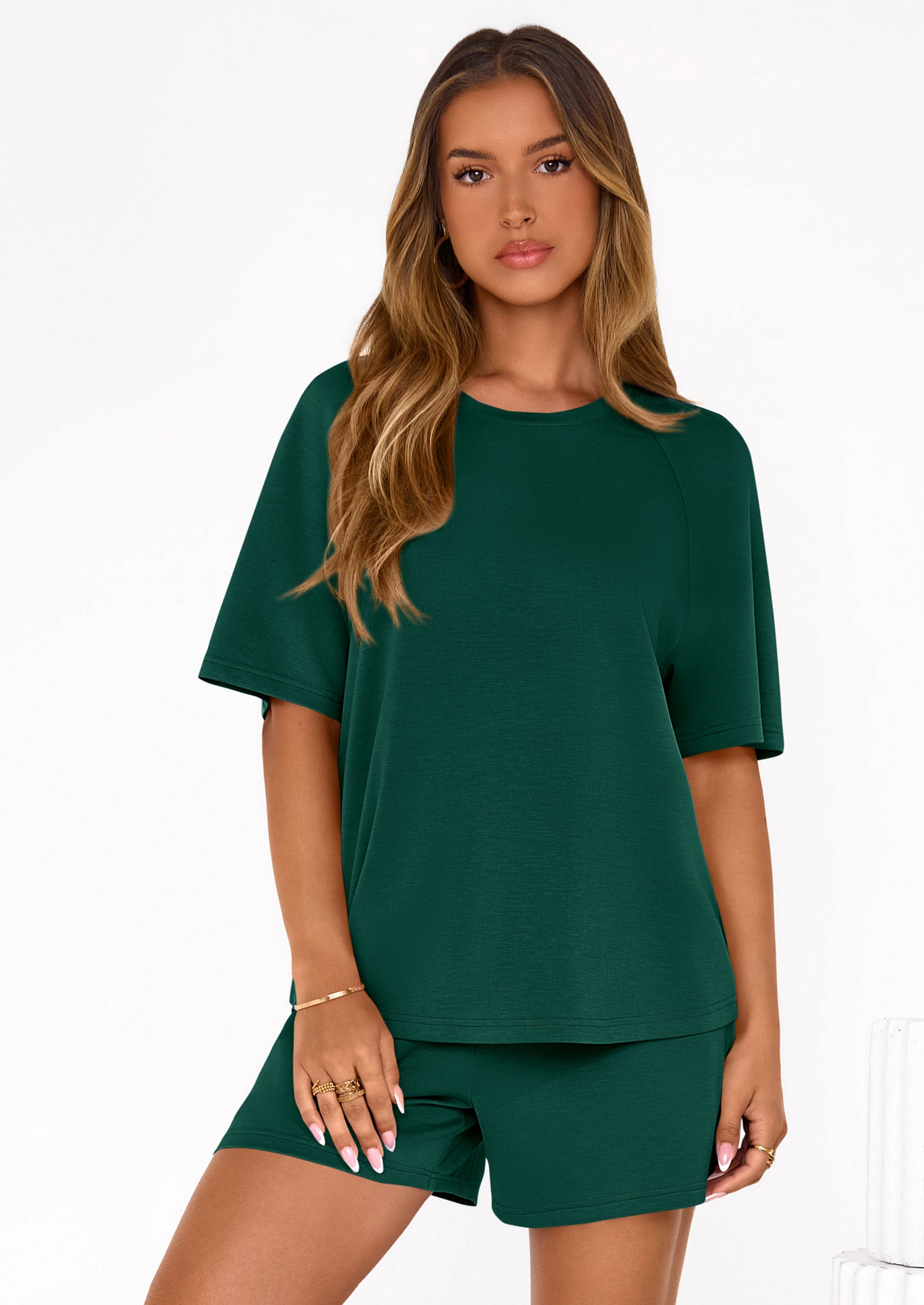 PRETTYGARDEN Women's 2 Piece Lounge Sets Short Sleeve Shirts Casual Tops Shorts Matching Clothing Summer Airport Outfits