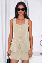 PRETTYGARDEN Womens 2 Piece Matching Sets Fashion Button Down Suit Vest Tops Shorts Set Spring Business Casual Outfits
