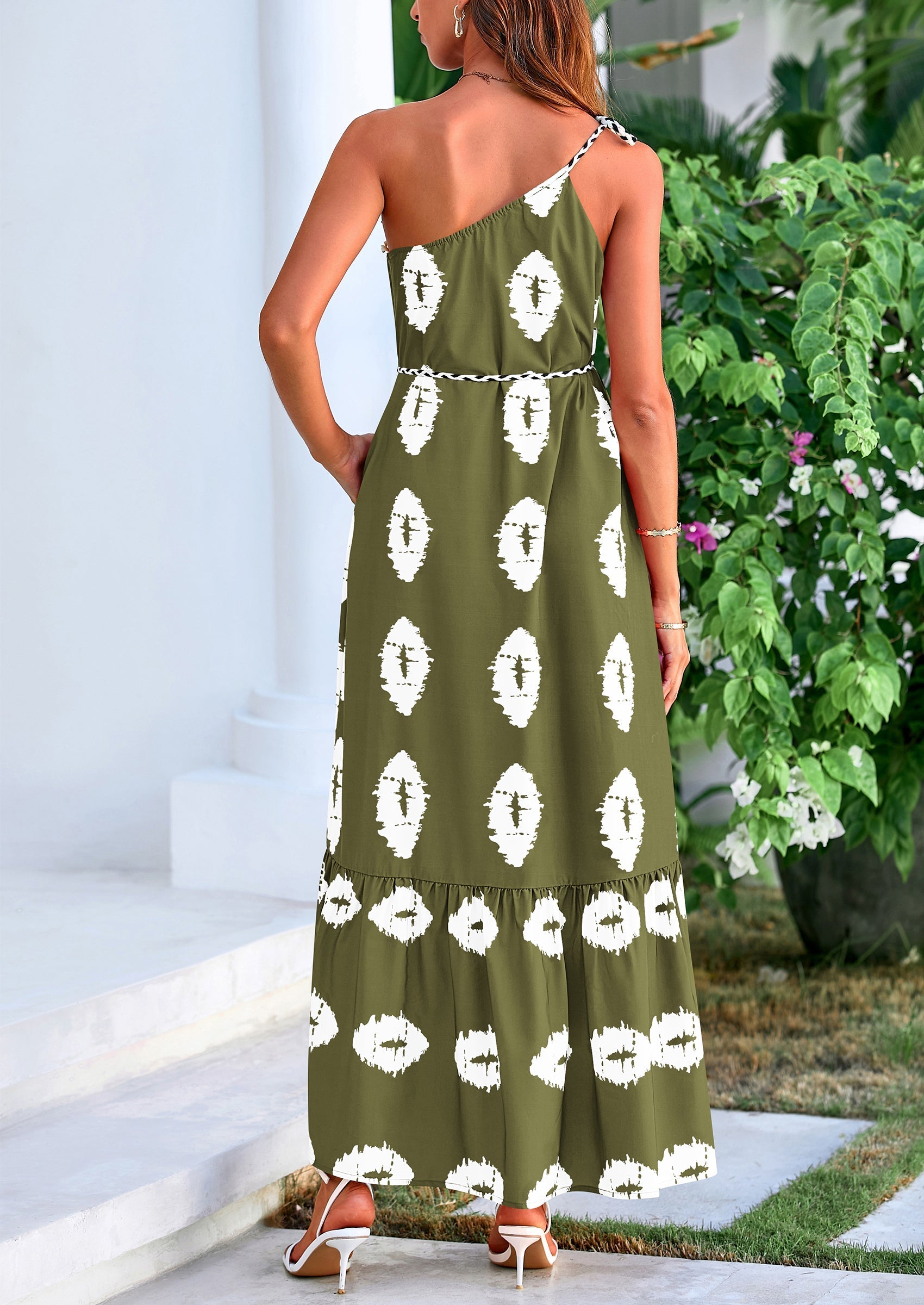 PRETTYGARDEN Women's Summer Maxi Dresses One Shoulder Printed Flowy Boho Beach Vacation Long Sundress