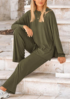 PRETTYGARDEN Women's Two Piece Lounge Sets Matching Long Sleeve Shirts Wide Leg Pants Tracksuits Travel Outfits Fall Clothes