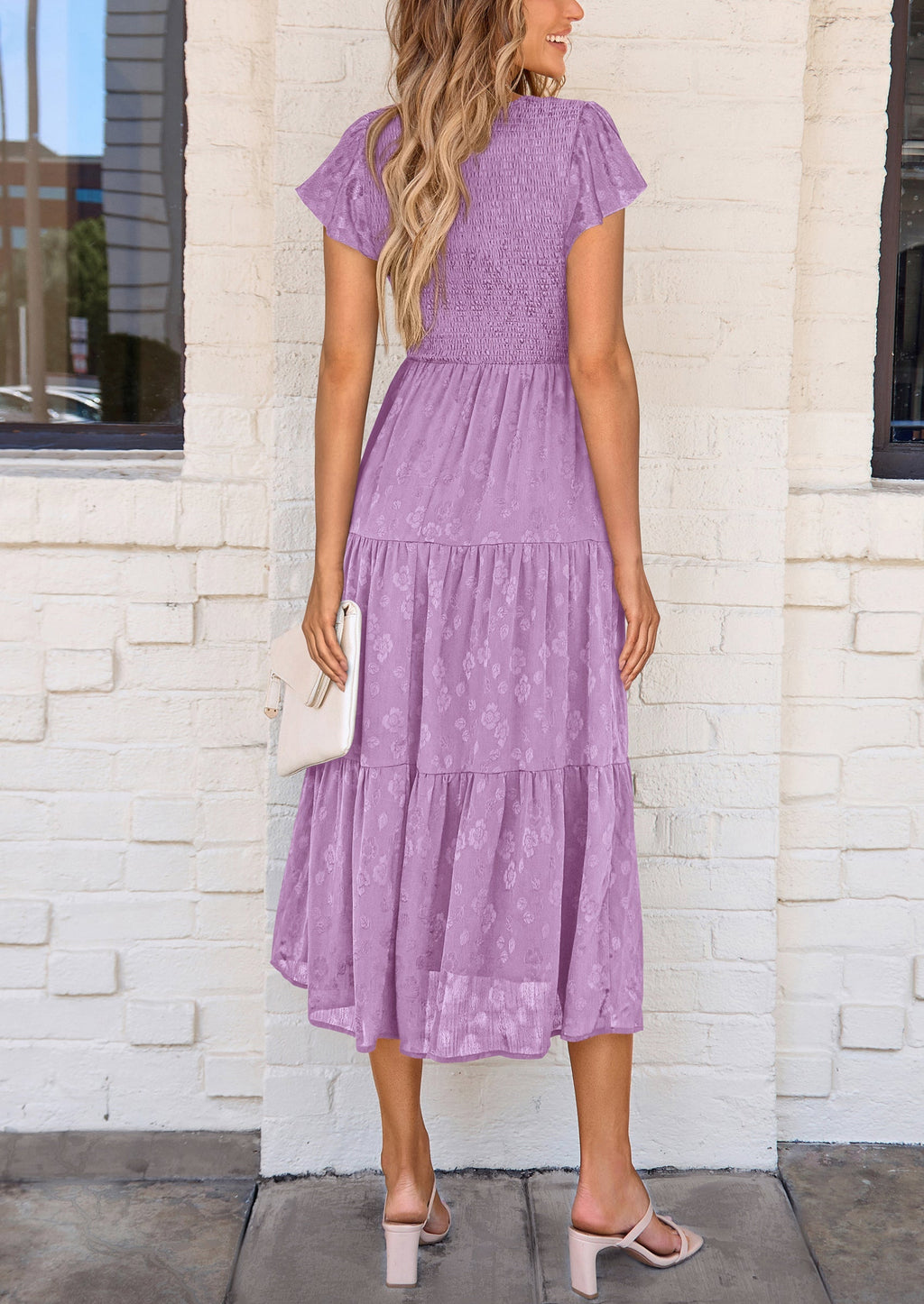PRETTYGARDEN Midi Dress for Women Summer Floral Cap Sleeve Smocked Ruffle A Line Long Flowy Wedding Guest Dresses
