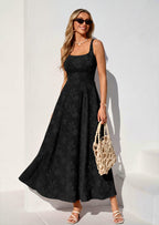 PRETTYGARDEN Womens Summer Maxi Dresses Casual Sleeveless Square Neck Jacquard Flowy Wedding Guest Beach Boho Long Dress