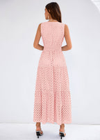 PRETTYGARDEN Summer Dresses for Women Sundresses Sleeveless V Neck Eyelet A Line Flowy Beach Vacation Spring Maxi Dress