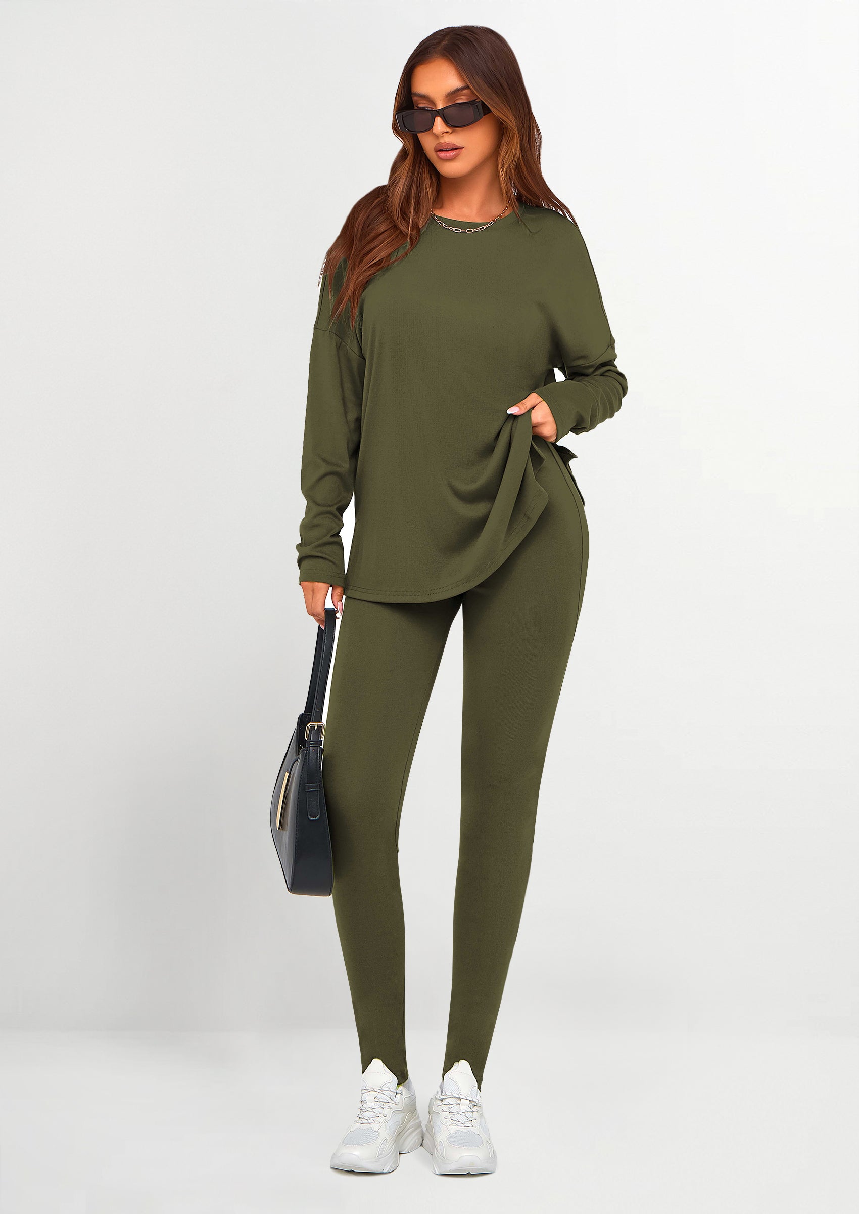 PRETTYGARDEN 2 Piece Outfits Casual Long Sleeve Tunic Tops Legging Pants Lounge Sets Sweatsuits