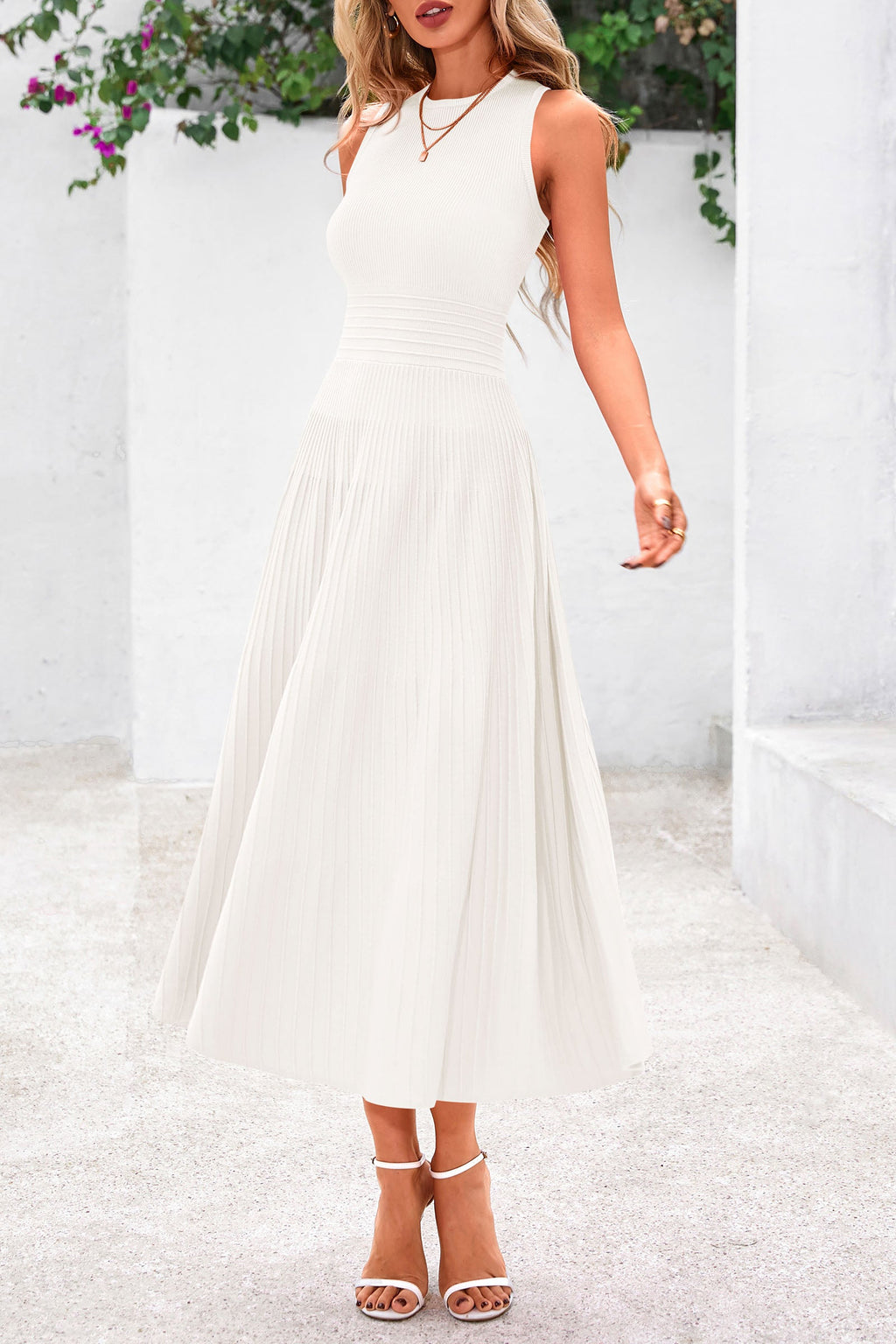PRETTYGARDEN Spring Casual Dresses for Women Summer Business Work Midi Sleeveless A Line Pleated Cocktail Dress