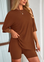PRETTYGARDEN Women's Two Piece Lounge Set Summer Casual Oversized Shirts Biker Shorts Matching Airport Travel Outfit