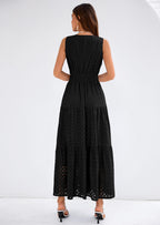PRETTYGARDEN Summer Dresses for Women Sundresses Sleeveless V Neck Eyelet A Line Flowy Beach Vacation Spring Maxi Dress