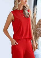 PRETTYGARDEN 2 Piece Set Loose Tank Top Wide Leg Pants Casual Matching Outfits Tracksuit
