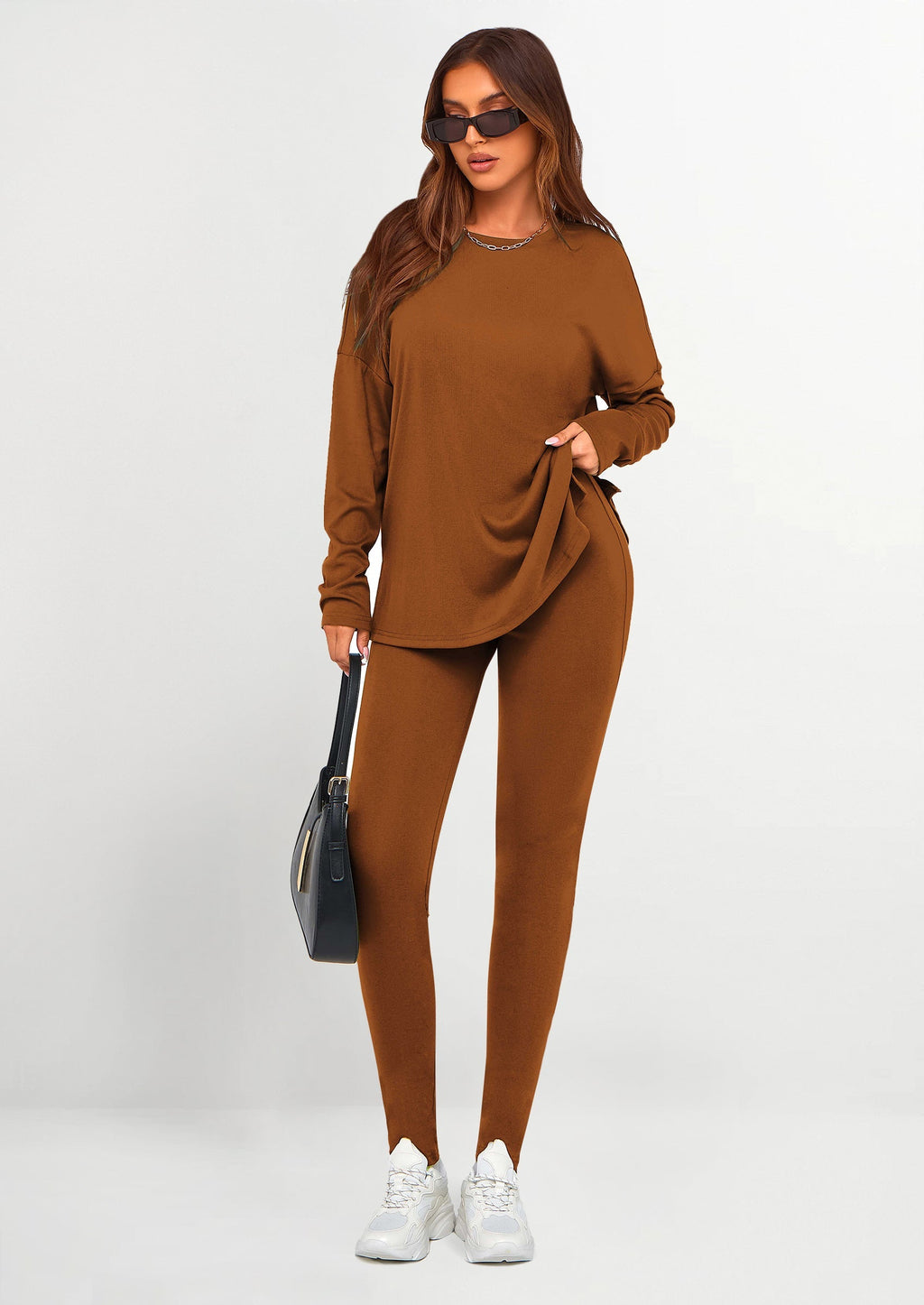 PRETTYGARDEN 2 Piece Outfits Casual Long Sleeve Tunic Tops Legging Pants Lounge Sets Sweatsuits