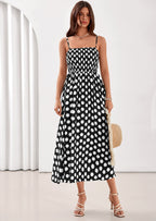 PRETTYGARDEN Womens Summer Dresses Spring Sleeveless Spaghetti Straps Casual Midi Dress Polka Dot Smocked Beach Sundress