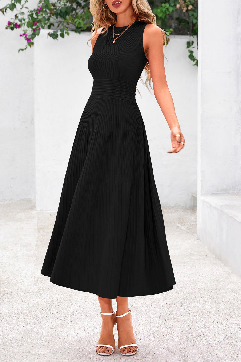 PRETTYGARDEN Spring Casual Dresses for Women Summer Business Work Midi Sleeveless A Line Pleated Cocktail Dress