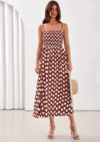 PRETTYGARDEN Womens Summer Dresses Spring Sleeveless Spaghetti Straps Casual Midi Dress Polka Dot Smocked Beach Sundress