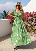 PRETTYGARDEN Women's Boho Maxi Dress Summer Cap Sleeve Long Flowy Beach Vacation Floral Sundresses Spring Resort Wear
