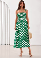 PRETTYGARDEN Womens Summer Dresses Spring Sleeveless Spaghetti Straps Casual Midi Dress Polka Dot Smocked Beach Sundress