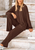 PRETTYGARDEN Women's Two Piece Lounge Sets Matching Long Sleeve Shirts Wide Leg Pants Tracksuits Travel Outfits Fall Clothes