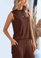 PRETTYGARDEN 2 Piece Set Loose Tank Top Wide Leg Pants Casual Matching Outfits Tracksuit