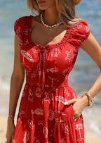 PRETTYGARDEN Women's Boho Maxi Dress Summer Cap Sleeve Long Flowy Beach Vacation Floral Sundresses Spring Resort Wear