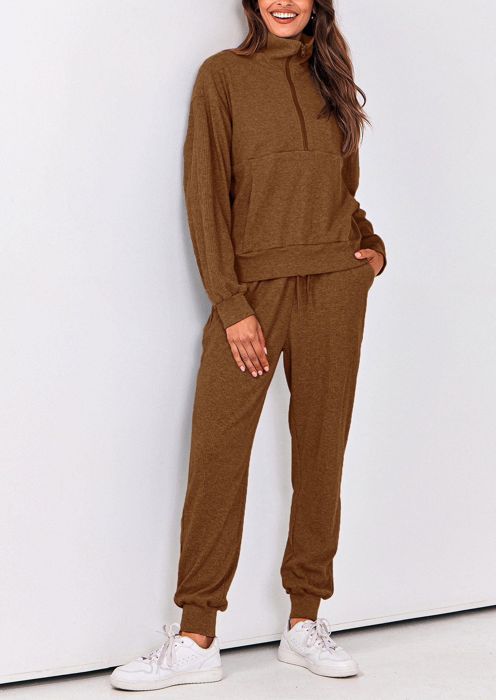 PRETTYGARDEN Women's Fall 2 Piece Lounge Sets Zip Up Sweatshirt Jogger Pants Sweat Track Suits Travel Outfit Winter Clothing