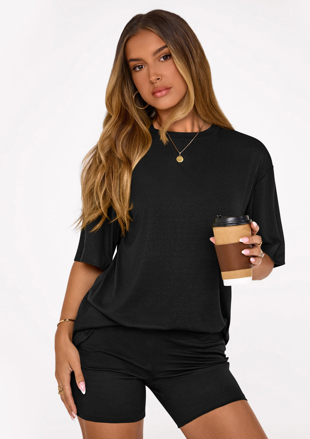 PRETTYGARDEN Women's Two Piece Matching Lounge Sets Summer Casual Tops Short Sleeve Shirts Shorts Travel Airport Outfits