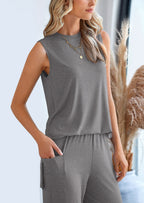 PRETTYGARDEN 2 Piece Set Loose Tank Top Wide Leg Pants Casual Matching Outfits Tracksuit