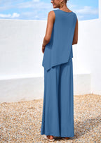 PRETTYGARDEN Women's Two Piece Matching Lounge Sets Asymmetrical Split Tank Tops Wide Leg Pants Summer Outfits Tracksuit