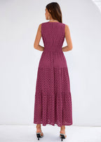 PRETTYGARDEN Summer Dresses for Women Sundresses Sleeveless V Neck Eyelet A Line Flowy Beach Vacation Spring Maxi Dress