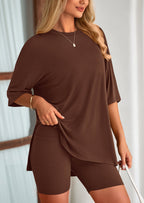 PRETTYGARDEN Women's Two Piece Lounge Set Summer Casual Oversized Shirts Biker Shorts Matching Airport Travel Outfit