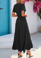 PRETTYGARDEN Women's Summer Maxi Dress Casual Wrap Floral Boho Short Sleeve V Neck Split Ruffle Beach Long Dresses