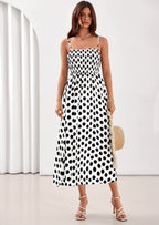 PRETTYGARDEN Womens Summer Dresses Spring Sleeveless Spaghetti Straps Casual Midi Dress Polka Dot Smocked Beach Sundress