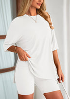 PRETTYGARDEN Women's Two Piece Lounge Set Summer Casual Oversized Shirts Biker Shorts Matching Airport Travel Outfit
