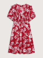 Floral Print Shirred Front Flutter Sleeve Mini Dress