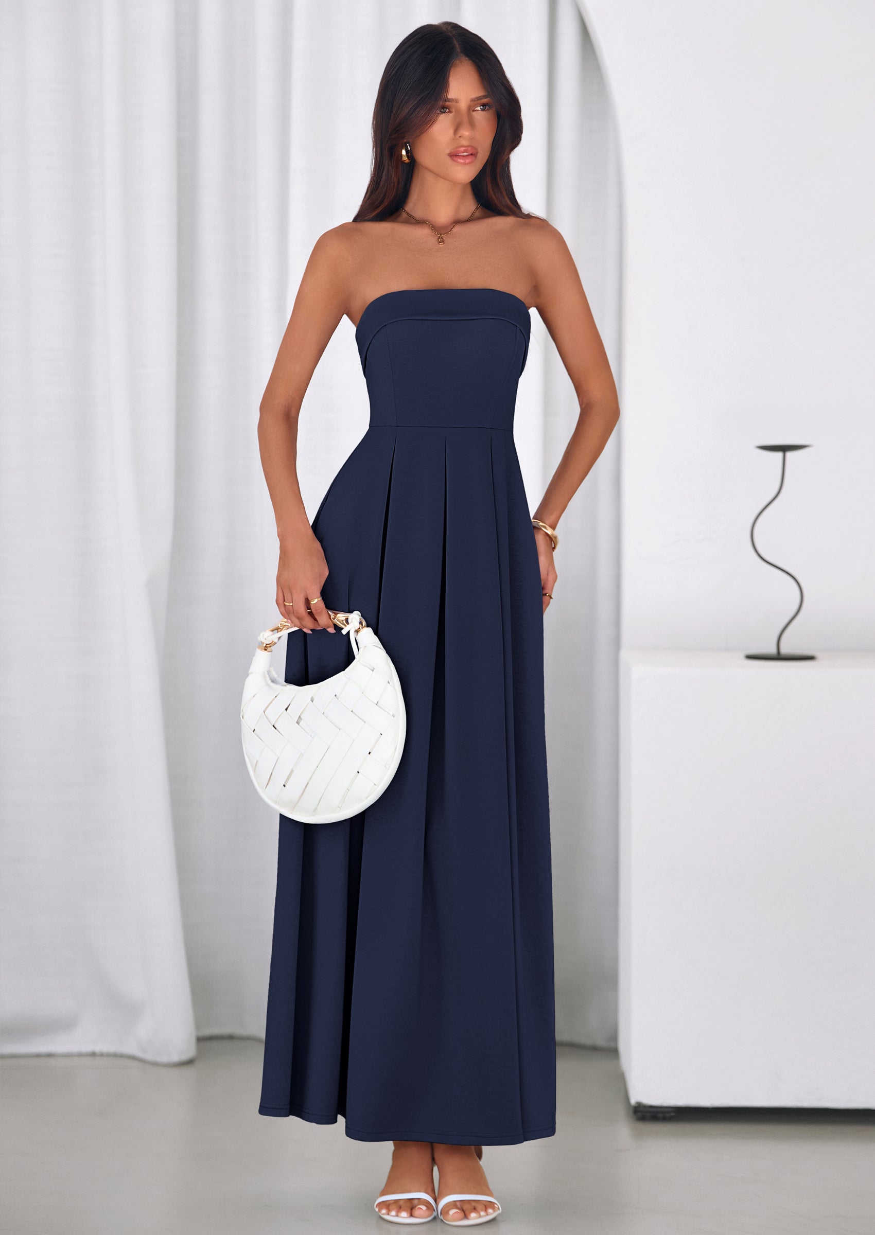 PRETTYGARDEN Cocktail Dresses for Women Summer Formal Elegant Tube Top Strapless Spring Wedding Guest Party Midi Dress