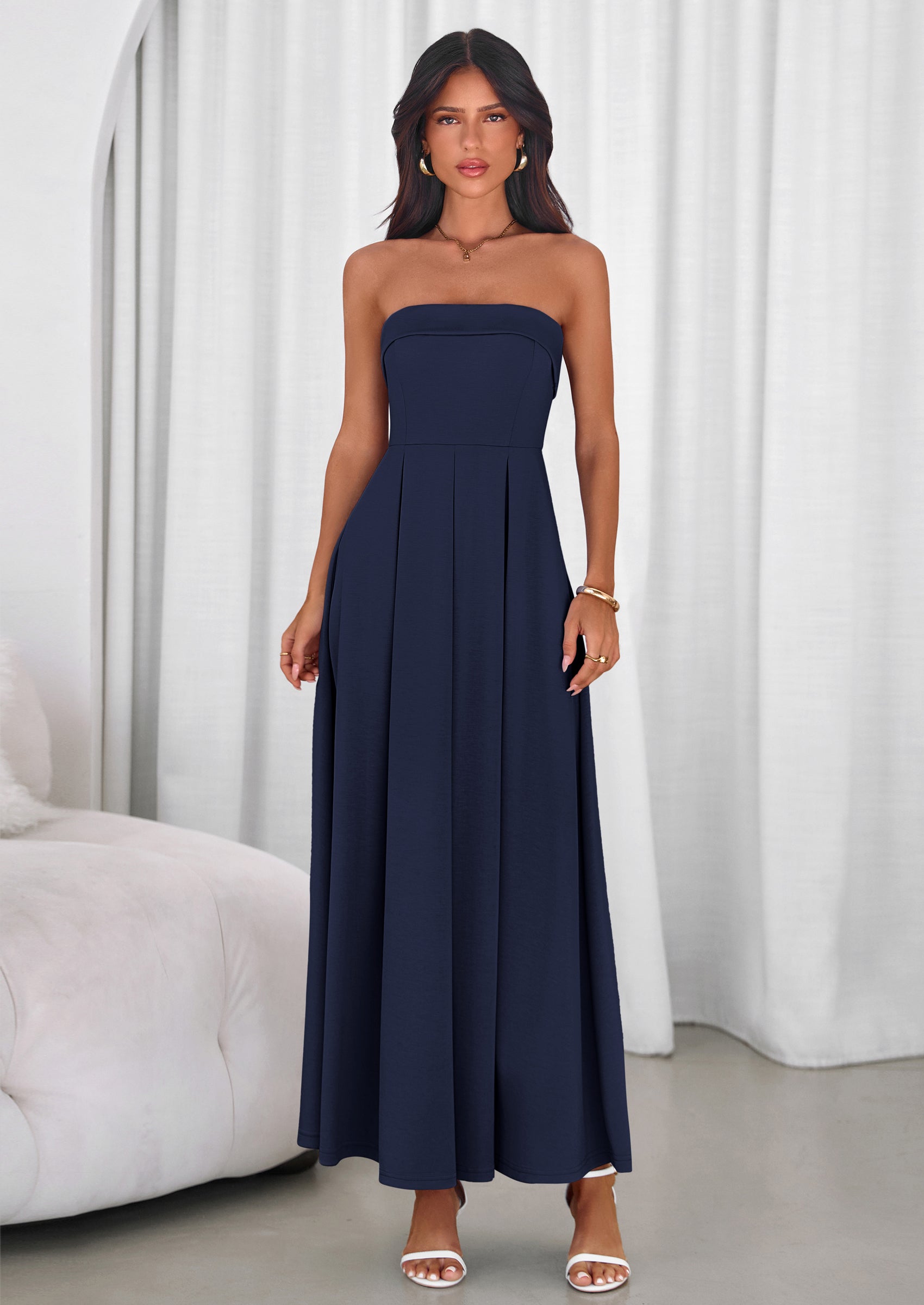 PRETTYGARDEN Cocktail Dresses for Women Summer Formal Elegant Tube Top Strapless Spring Wedding Guest Party Midi Dress