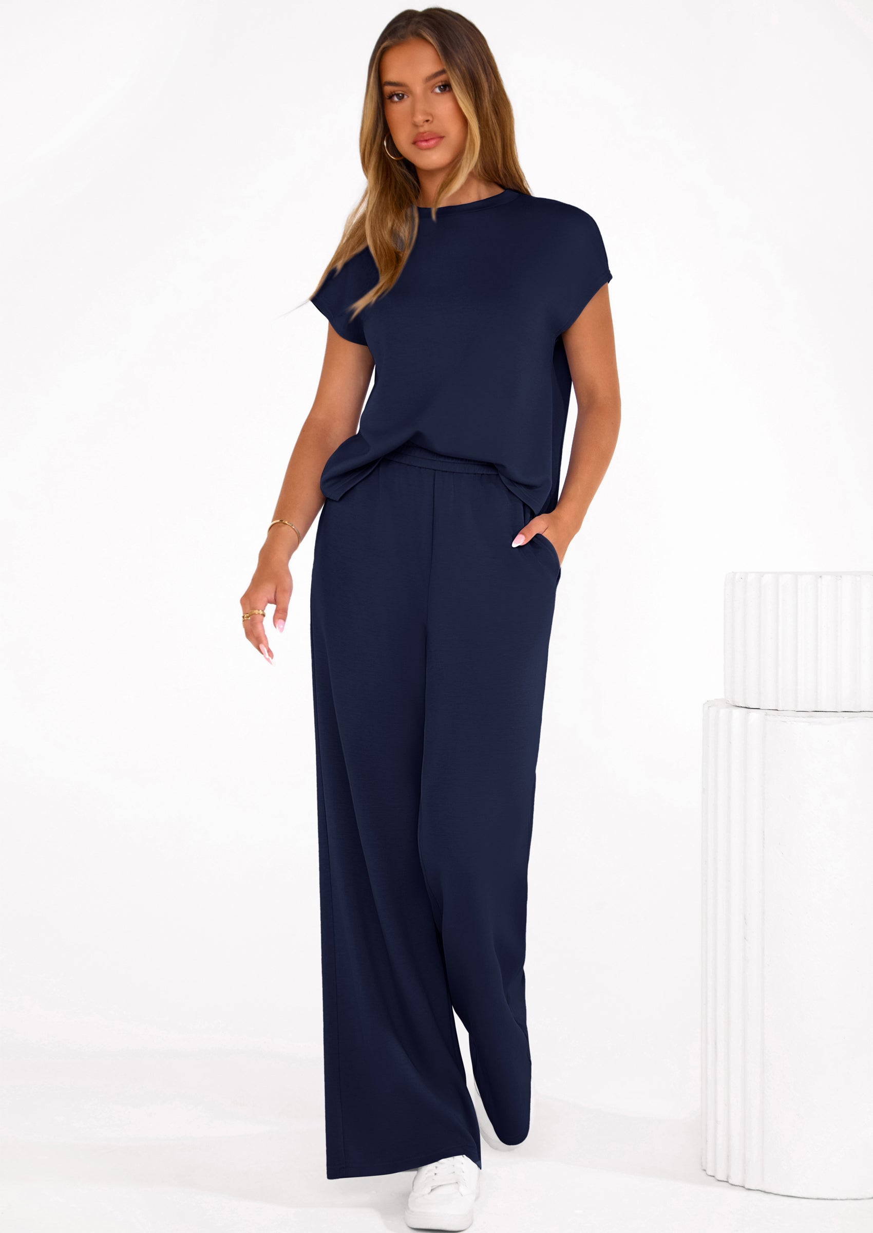 PRETTYGARDEN Womens 2 Piece Outfits Casual Cap Sleeve Lounge Set Summer Tracksuits Matching Sets Beach Fashion Travel Clothes