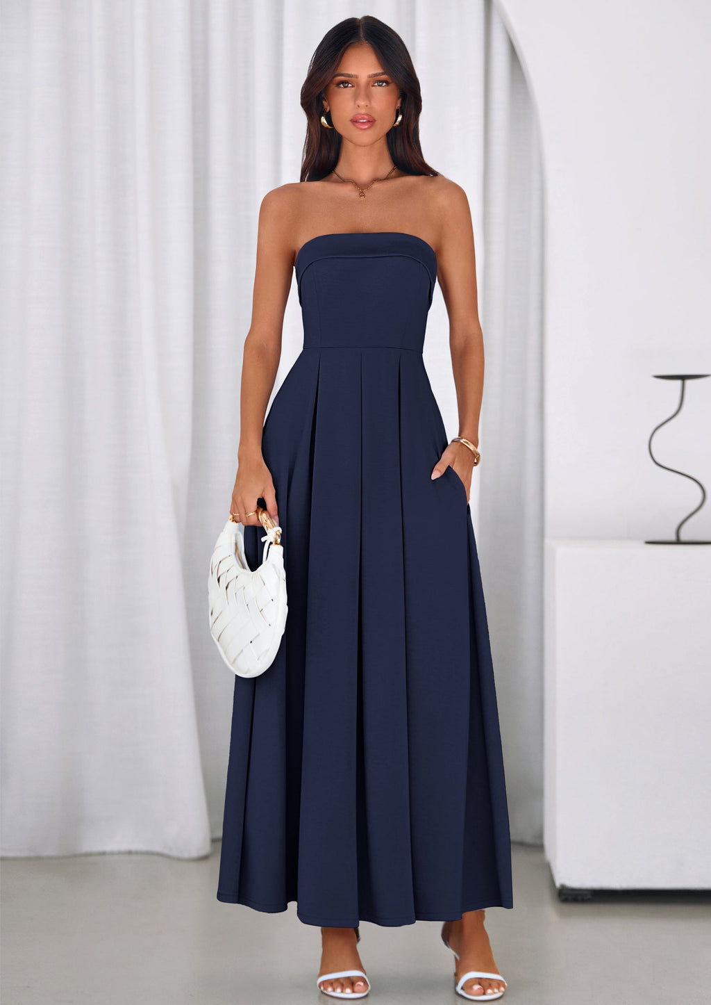 PRETTYGARDEN Cocktail Dresses for Women Summer Formal Elegant Tube Top Strapless Spring Wedding Guest Party Midi Dress
