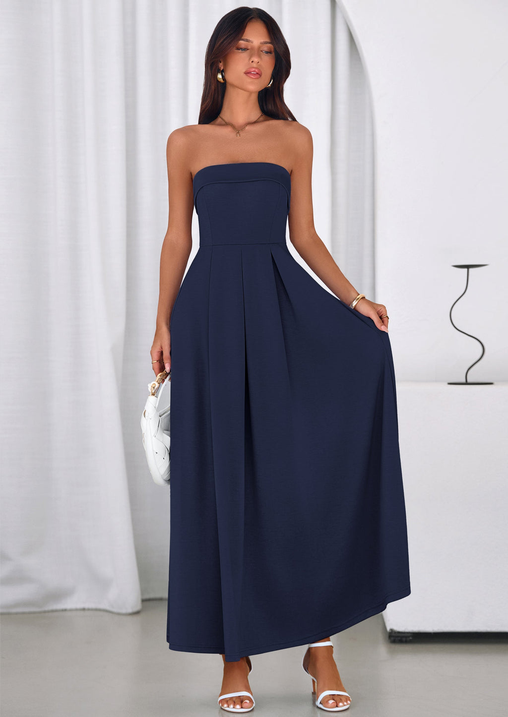PRETTYGARDEN Cocktail Dresses for Women Summer Formal Elegant Tube Top Strapless Spring Wedding Guest Party Midi Dress