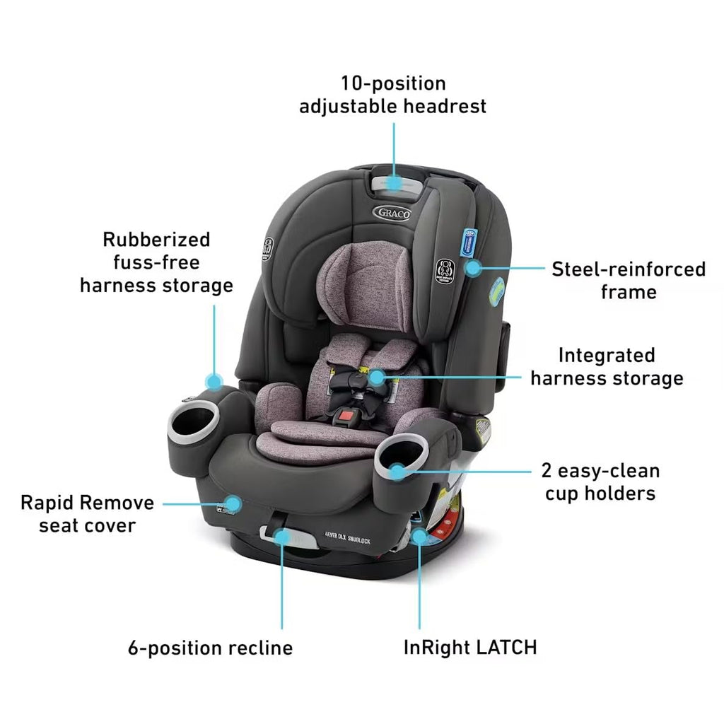 Graco 4Ever DLX 4-in-1 Car Seat, Charlie| Infant to Toddler Car Seat, with 10 Years of Use | Rear-Facing, Forward-Facing and Booster Modes | Safe, Comfortable and Convenient