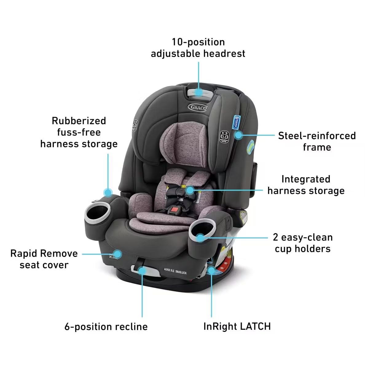 Graco 4Ever DLX 4-in-1 Car Seat, Charlie| Infant to Toddler Car Seat, with 10 Years of Use | Rear-Facing, Forward-Facing and Booster Modes | Safe, Comfortable and Convenient