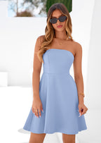 PRETTYGARDEN Women's Strapless Mini Summer Dress Spring A Line Tube Top Sundress Cocktail Party Short Dresses