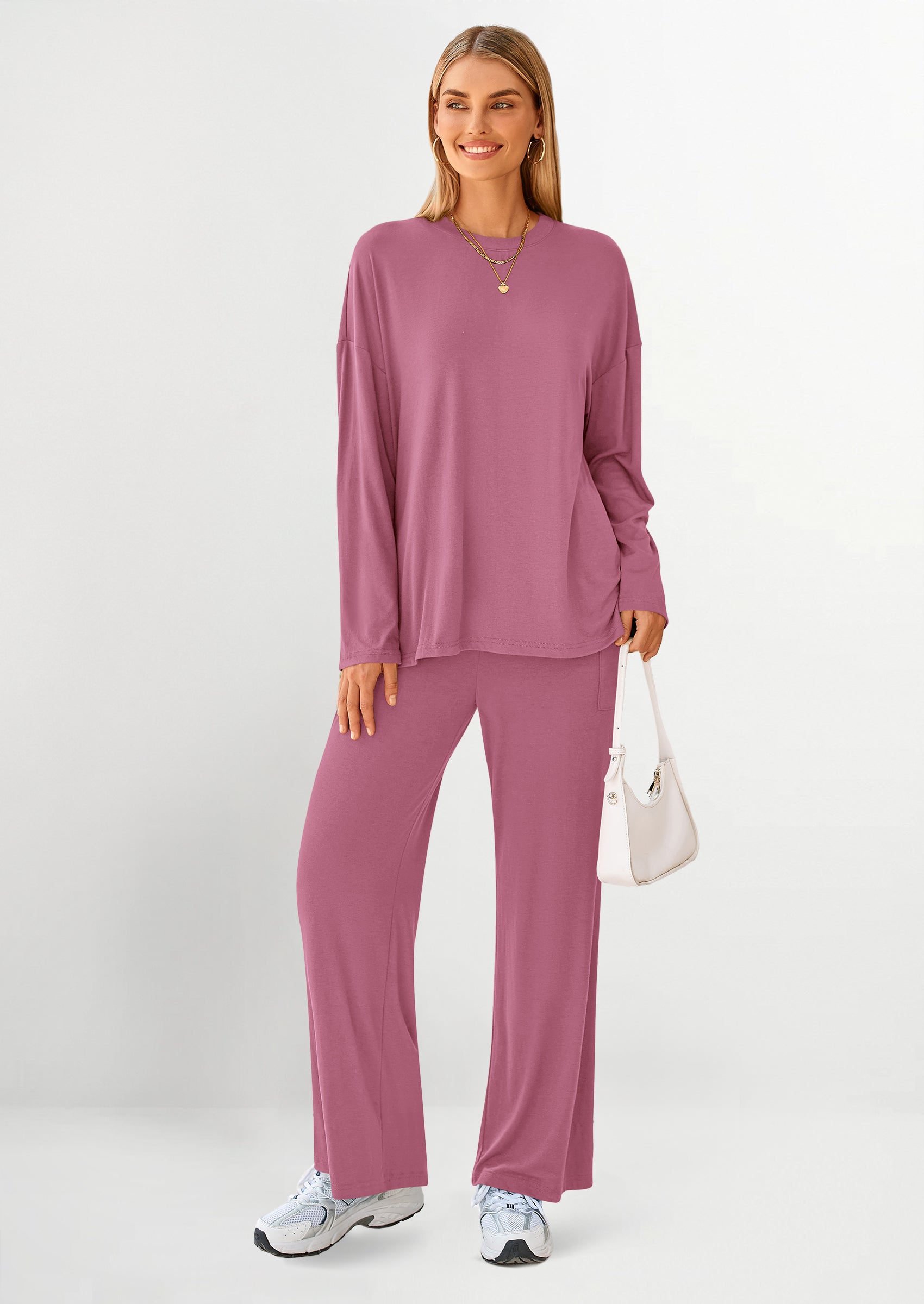 PRETTYGARDEN Women's Two Piece Lounge Sets Matching Long Sleeve Shirts Wide Leg Pants Tracksuits Travel Outfits Fall Clothes