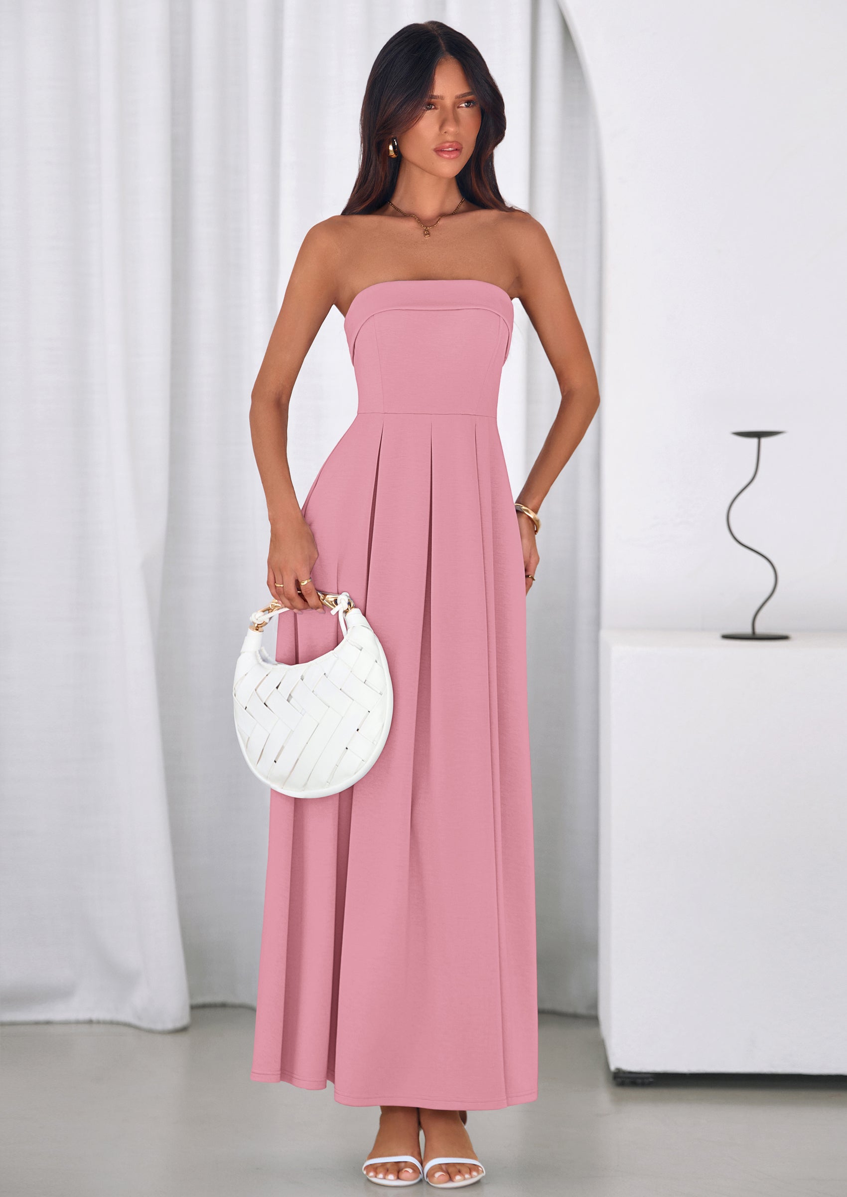 PRETTYGARDEN Cocktail Dresses for Women Summer Formal Elegant Tube Top Strapless Spring Wedding Guest Party Midi Dress